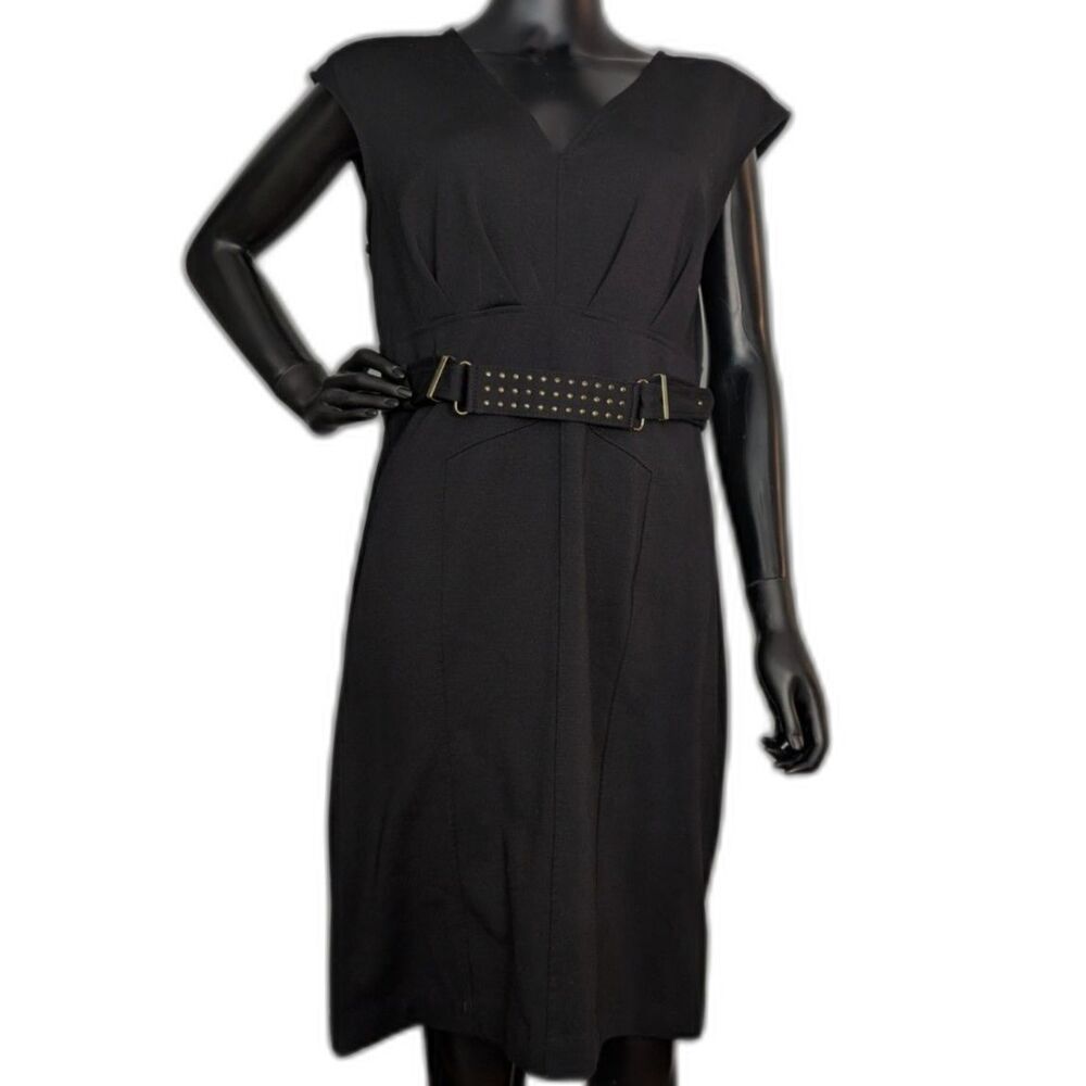 Jennifer Lopez Black Sheath Dress Size 14 Studded Belt Back Zip Career Cocktail